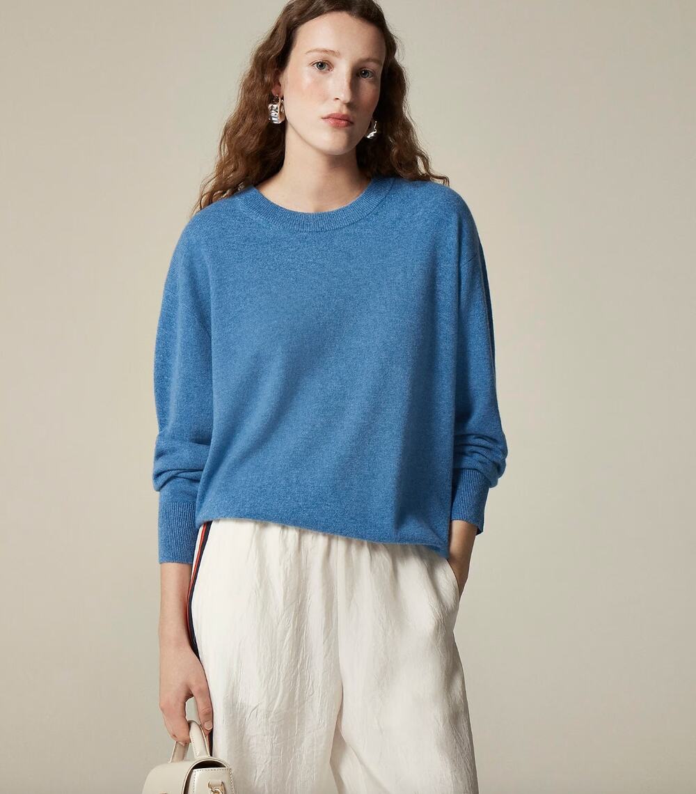 NEW J.Crew Cashmere Relaxed Crewneck Sweater Oversized Heather Twilight XXS